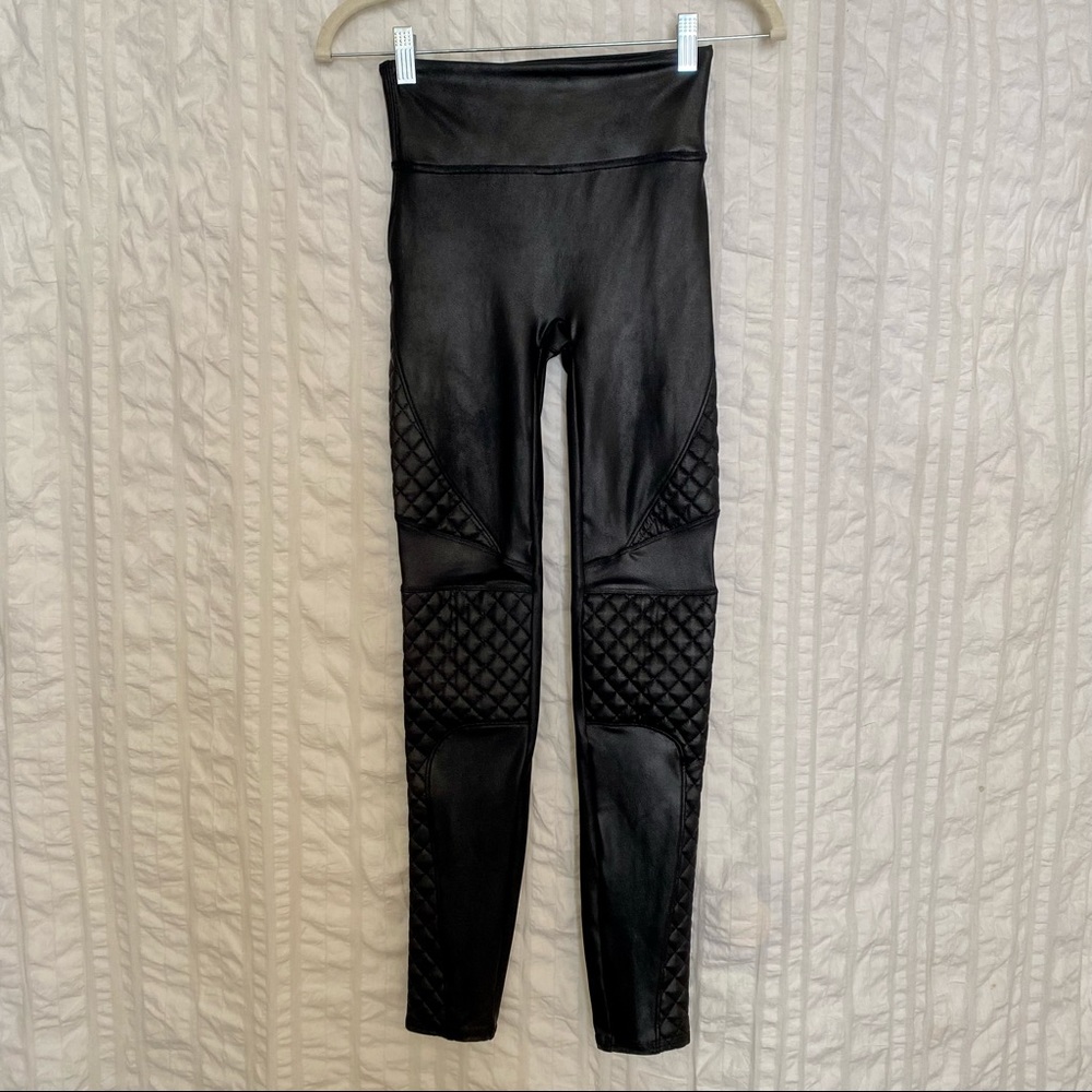 Spanx faux leather moto leggings size xs black
